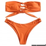 ZAFUL Women's Bandeau Bikini Set Cutout Knot Swimsuit Bathing Suit Mango Orange B07PYWNY8S